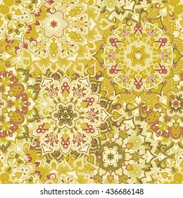 Vintage style flower seamless pattern. Tiled mandala design, best for print fabric or papper and more.