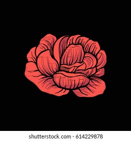 Vintage style flowers elements for embroidery on black background. Suitable for embroidery on pockets, collars, sleeves, shirts. Stock vector illustration. 