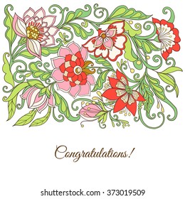 Vintage style flowers pattern for greeting card or wedding invitation. Vector illustration.