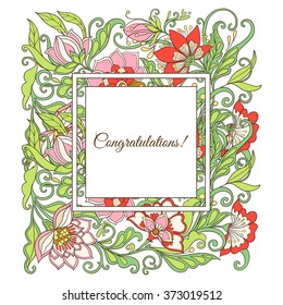 Vintage style flowers pattern for greeting card or wedding invitation. Vector illustration.