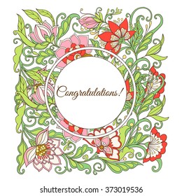 Vintage style flowers pattern for greeting card or wedding invitation. Vector illustration.