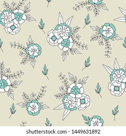 vintage style flowers seamless pattern, vector illustration