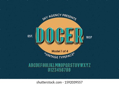 Vintage style font and alphabet for different designs. Docker typeface.