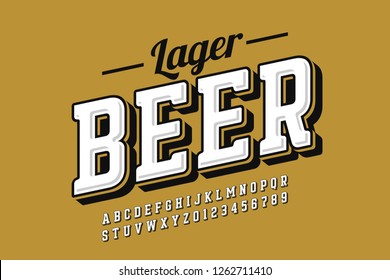 Vintage style font with simple beer label design, alphabet letters and numbers vector illustration