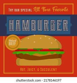 Vintage style food sign for a hamburger or fast food restaurant