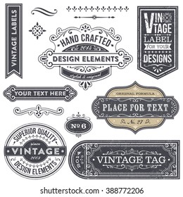 Vintage style frames, labels and banners with removable distressed texture.