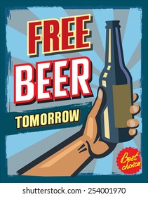 vintage style free beer tomorrow illustration grunge poster