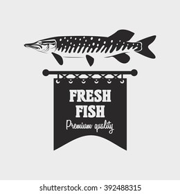 Vintage Style Fresh Fish Stamp, logo or label design template. Can be used for design posters, flyers or cards, menu