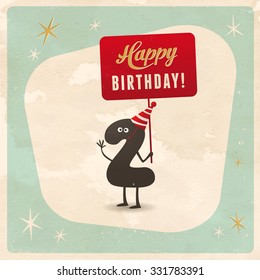 Vintage style funny 2nd birthday Card  - Editable, grunge effects can be easily removed for a brand new, clean sign.