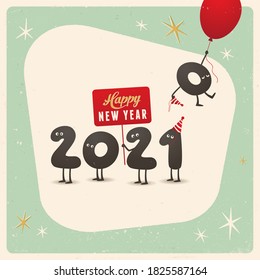 Vintage Style Funny Greeting Card - Happy New Year 2021 - Editable, Grunge Effects Can Be Easily Removed For A Brand New, Clean Sign.