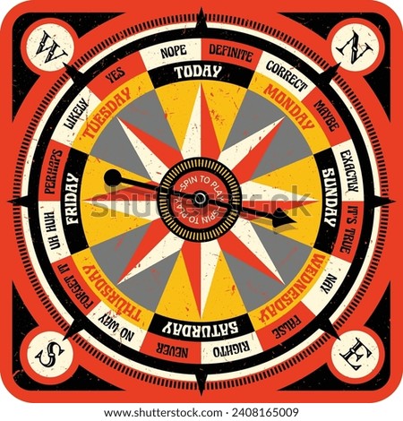 Vintage style game board wheel with spinning arrow. Ask a question, spin and get an answer. Vector illustration for websites, games, print.