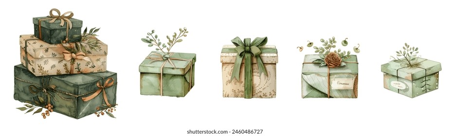 Vintage style gift boxes, watercolor illustration, vector