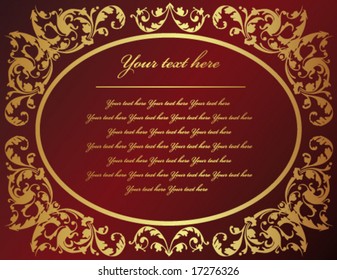 vintage style gold frame with red background, horizontal orientation, eps vector illustration