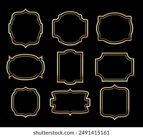 vintage style golden border frame element in collection vector