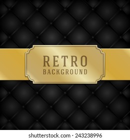 Vintage style golden label ornament design and black leather vector background. Retro luxury frame badge premium quality design element. 