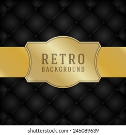 Vintage style golden label ornament design and black leather vector background. Retro luxury frame badge premium quality design element. 