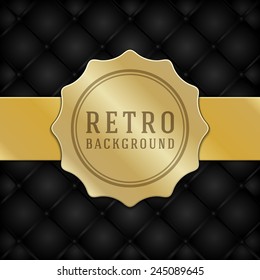 Vintage style golden label ornament design and black leather vector background. Retro luxury frame badge premium quality design element. 