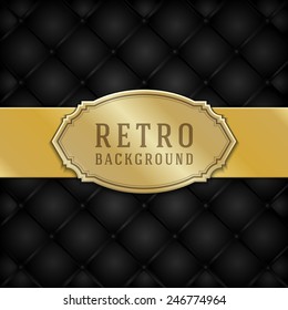 Vintage style golden label ornament design and black leather vector background. Retro luxury frame badge premium quality design element. 
