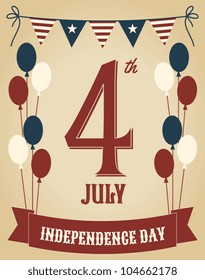Vintage style greeting card for Independence Day.