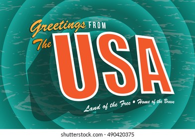 Vintage style Greeting Card or postcard of the USA Land of the Free and Home of the Brave. EPS 10 vector.