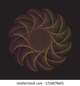 vintage style guilloche flower in yellow and red