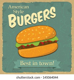 Vintage Style Hamburger, Food Concept Advertising, Vector Illustration