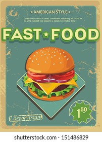 hambúrguer estilo vintage. Vetor Ilustração de fast food