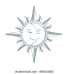 Vintage style hand drawn Sun and Moon.  Alchemy symbol. Tattoo design.Vector illustration.