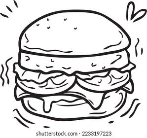 
vintage style hand-held burger vector. Stuffed with beef, tomatoes, onions and cheese. can be used for restaurant purposes.