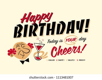 Vintage Style Happy Birthday Card - Cheers!