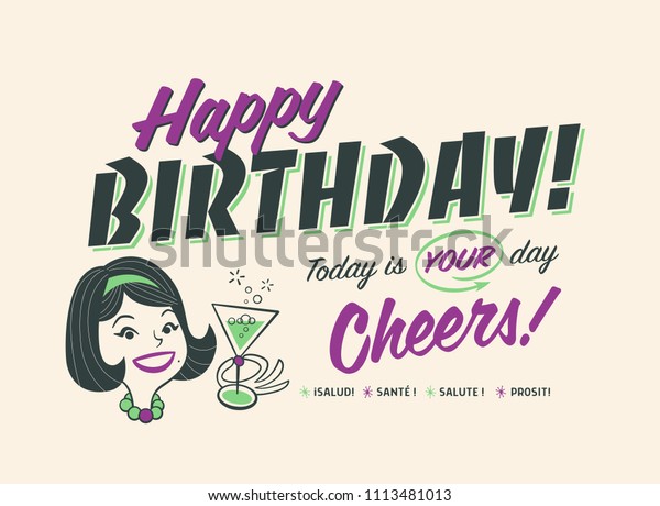 Vintage Style Happy Birthday Card Cheers Stock Vector (Royalty Free ...