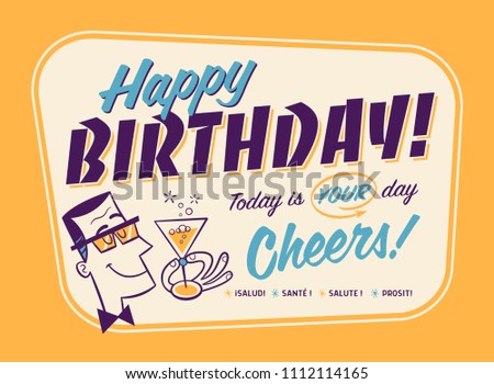 vintage style happy birthday postcard cheers stock vector royalty happy birthday postcards