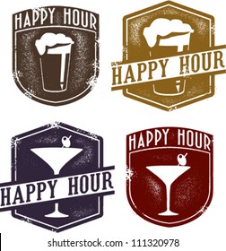 Vintage Style Happy Hour Beer & Cocktail Stamps