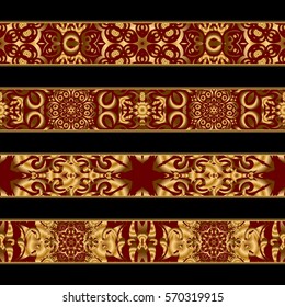 Vintage style. Vintage horizontal seamless pattern in gold and red colors on a black background. Collection of 4 vector book spines. Good for old book design, book covers, borders or frames.