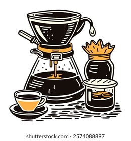 A vintage style icon of a brew pour over