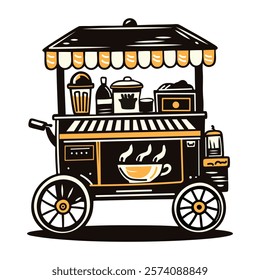 A vintage style icon of a coffee cart