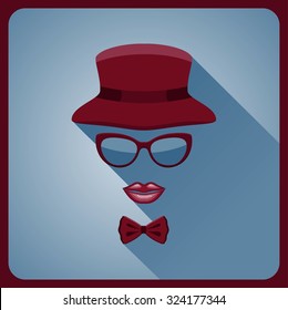 Vintage style icon of hat, lips, glasses and a bow tie