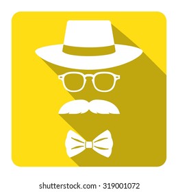 Vintage style icon of hat, mustaches, glasses and a bow tie