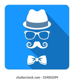 Vintage style icon of hat, mustaches, glasses and a bow tie