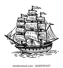 A vintage style icon of sailing ship