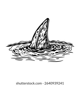 A vintage style icon of a shark fin in water