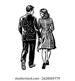 A vintage style icon showing couple walk 