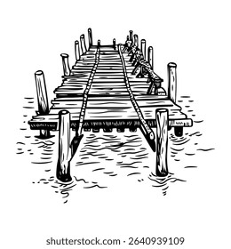 A vintage style icon of a wooden dock