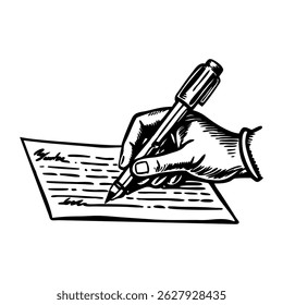 Vintage style illustration depicting check writing with pen