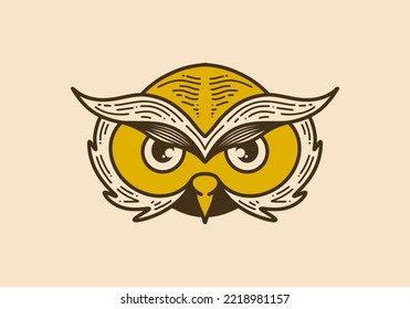 Vintage style illustration design of a owl head with bulging eyes