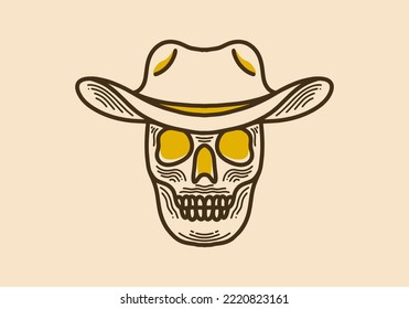 Vintage style illustration design of a skull wearing a cowboy hat