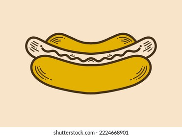 Vintage style illustration design of a yellow hot dog