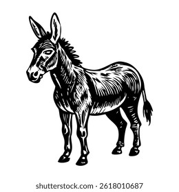 A vintage style illustration of donkey 