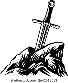 A vintage style illustration of  Excalibur King Arthurs sword from the sword in the stone from the Arthurian legends