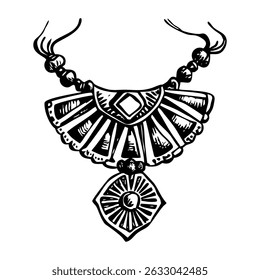 A vintage style illustration of fan necklace